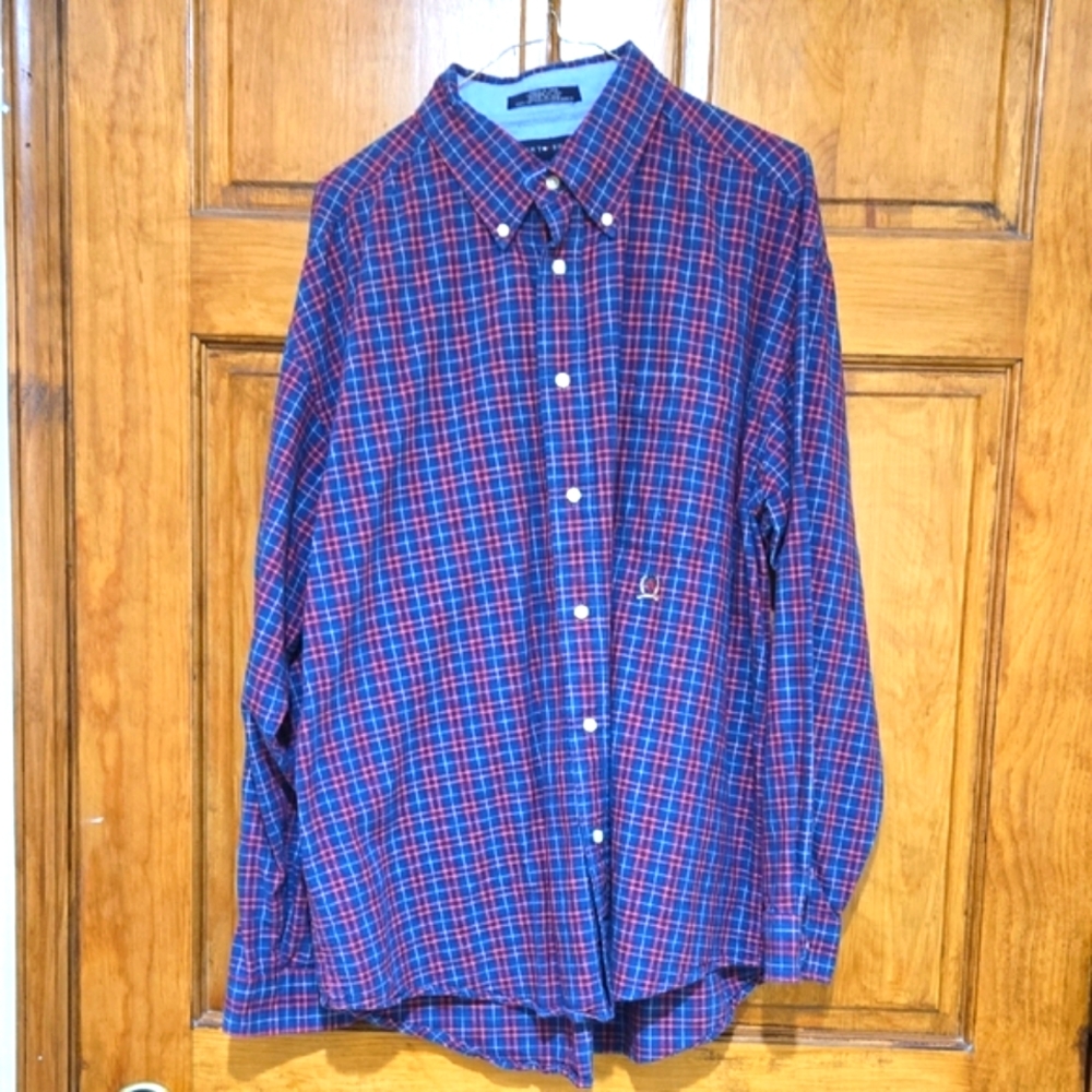 Tommy Hilfiger Casual Blue and Red Plaid Shirt